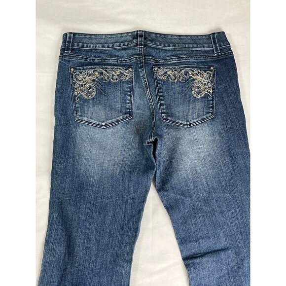 White House Black Market Blanc Straight Leg Jean Embroidered Rhinestone Pocket 8 - Picture 7 of 9